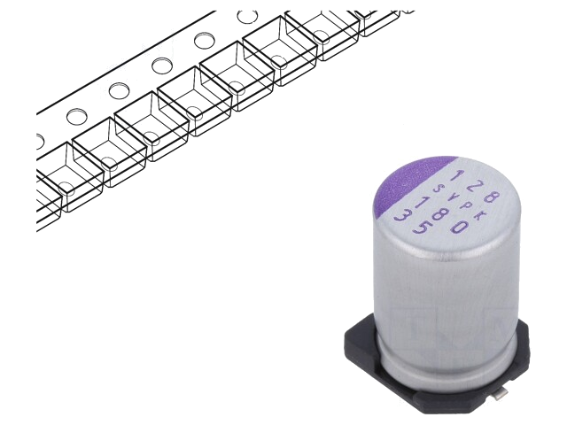 Condensator: polymeer; 180uF; 35VDC; SVPK; SMD; ±20%; -55÷125°C Condensator: polymeer; 180uF; 35VDC; SVPK; SMD; ±20%; -55÷125°C
